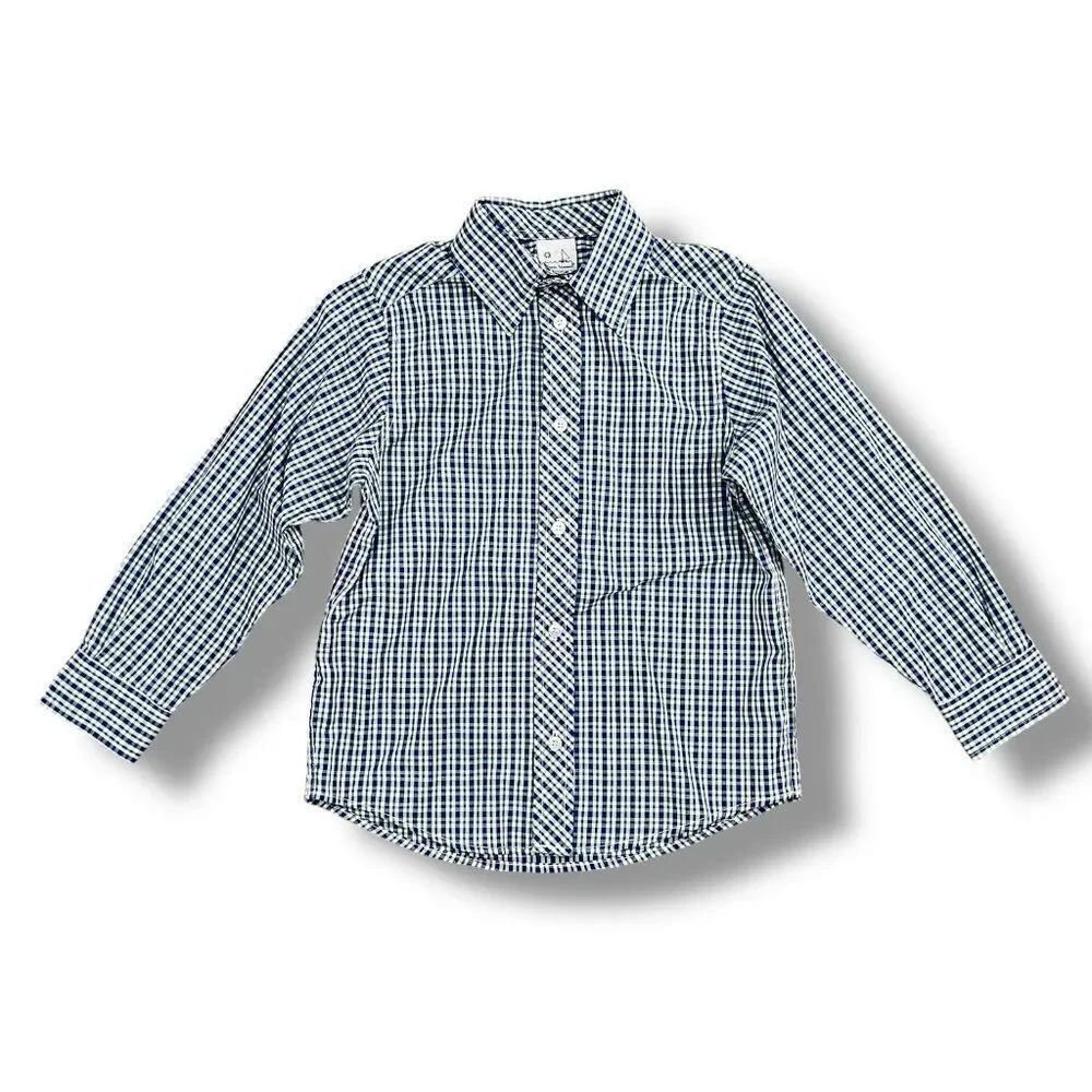 NWT Florence Eiseman Long Sleeve Blue Green Plaid Checkered Button Shirt Size 6